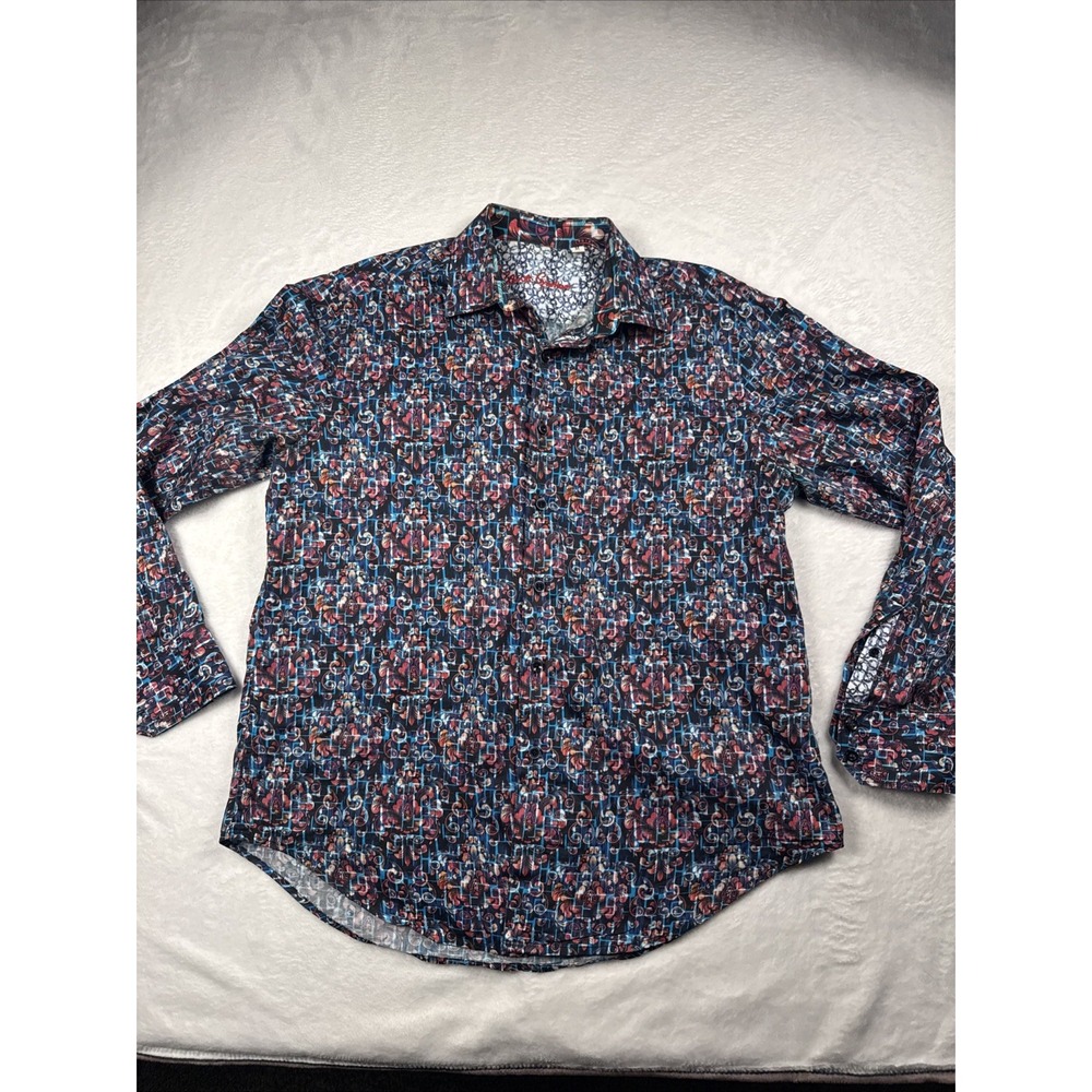 Robert Graham Men Med Classic Fit Floral Geo AOP Long Sleeve Button Up Shirt EUC